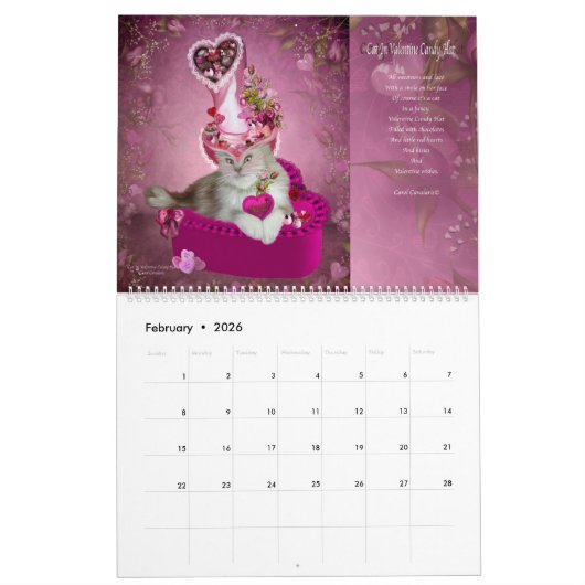ファンシーな帽子の芸術のカレンダーの猫 カレンダー (2月 2026)