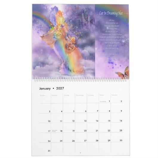 ファンシーな帽子の芸術のカレンダー2015年の猫 カレンダー (1月 2027)
