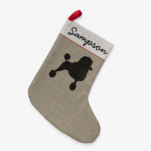 ファンシーな標準プードル犬のシルエットの休日のクリスマス スモールクリスマスストッキング (正面 (吊り時))
