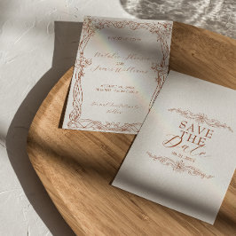 ファンシーな焦げたオレンジ色のテラコッタ ボヘミアン シックな結婚式 セーブザデート
