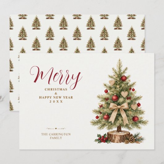ファンシーな田舎風ビクトリア調の赤いクリスマスツリー TMF26 シーズンカード (正面/裏面)
