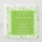 ファンシーな花のオープン招待状(緑) 招待状 (正面)