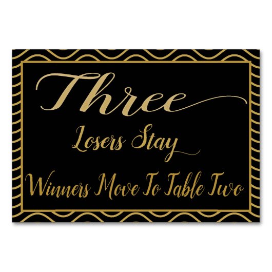ファンシーな金ゴールドのBuncoのテーブルカード#3 テーブルナンバー (正面)