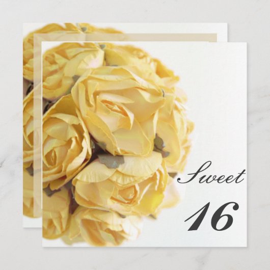 ファンシーな黄色バラのSweet sixteenの誕生会 招待状 (正面/裏面)