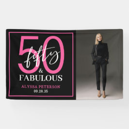 ファンシーな黒文字の50歳の誕生日おめでとうフォト 横断幕