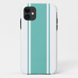 ファンシーな70年代スタイルのワイドアクアレーシングストライプ（白地） iPhone 11 ケース