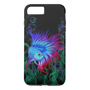 ファンシーなBetta Splendensの青いティール(緑がかった色)及び赤 iPhone 8 Plus/7 Plusケース