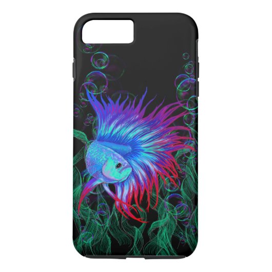 ファンシーなBetta Splendensの青いティール(緑がかった色)及び赤 Case-Mate iPhoneケース (裏面)