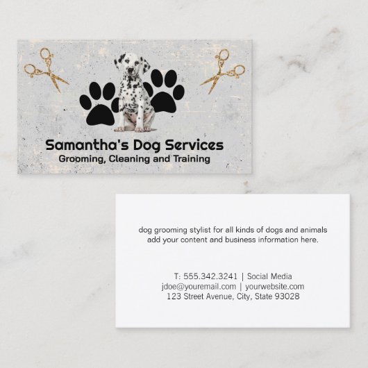 ファンシーはさみ |犬の足 |ダルマ人の子犬 名刺 (正面/裏面)