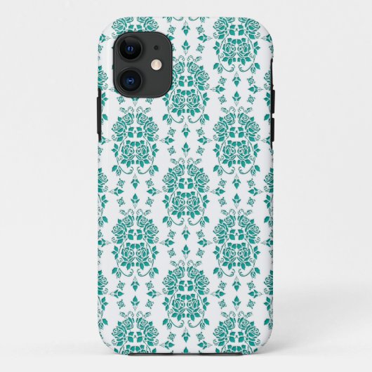 ファンシーアクアティールバラのダマスク柄アート Case-Mate iPhoneケース (裏面)