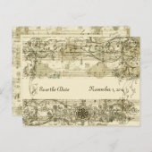 ファンシーアンティークミュージック日付の保存 案内ポストカード (正面/裏面)