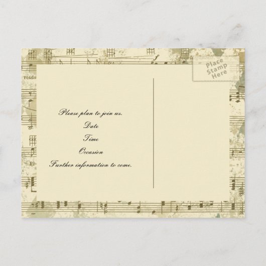 ファンシーアンティークミュージック日付の保存 案内ポストカード (裏面)