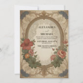 ファンシーアンティークヴィンテージアールヌーボーフローラ結婚ズ 招待状 (正面)