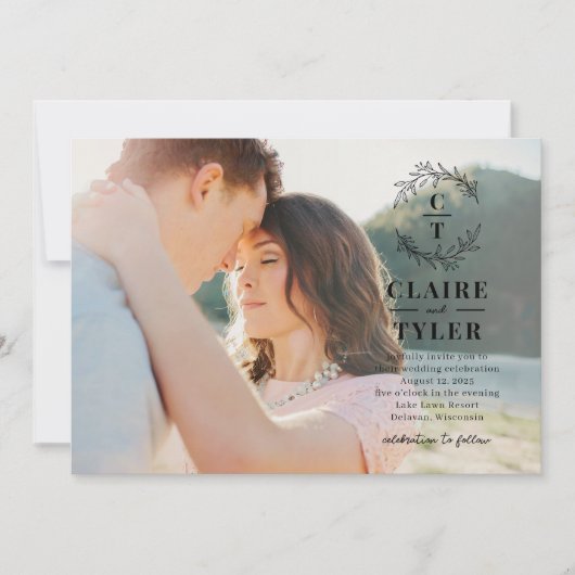 ファンシーイニシャルエレガントフォト結婚式招待状 招待状 (正面)