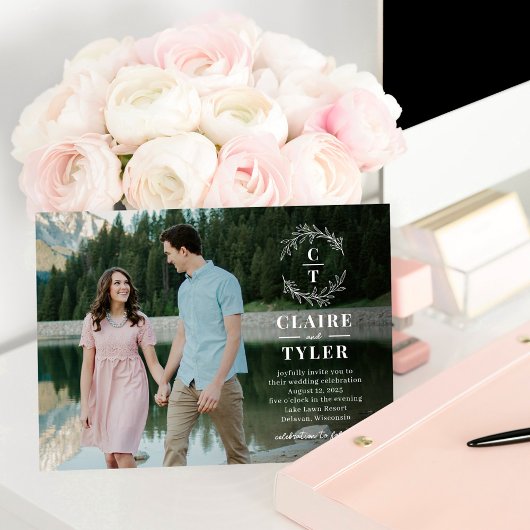 ファンシーイニシャルエレガントフォト結婚式招待状 招待状