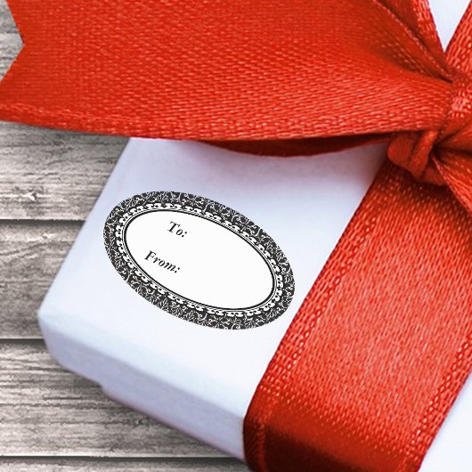 ファンシーエレガント白黒デザイン 楕円形シール