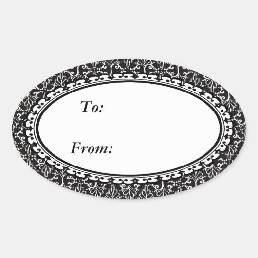 ファンシーエレガント白黒デザイン 楕円形シール (正面)