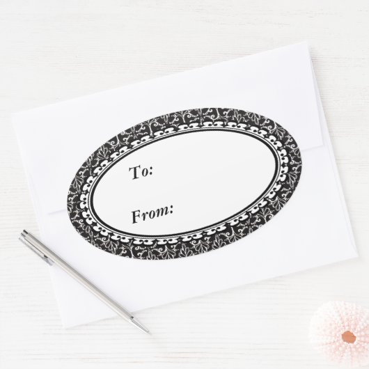 ファンシーエレガント白黒デザイン 楕円形シール (封筒)