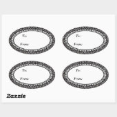 ファンシーエレガント白黒デザイン 楕円形シール (シート)