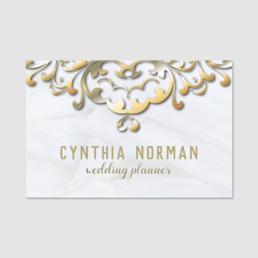 ファンシーエレガント金ゴールド&ホワイトバロックウェディングプランナー 名札 (正面)