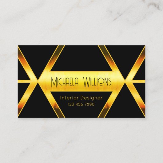 ファンシーオレンジ色のきらめく付き黒いジオメトリックモダン 名刺 (正面)