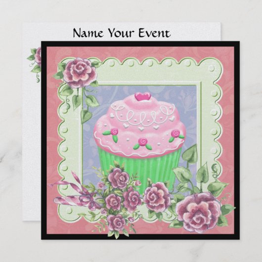 ファンシーカップケーキ招待状- SRF 招待状 (正面/裏面)