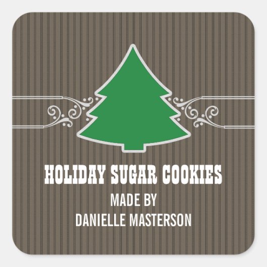 ファンシークリスマスツリー渦巻きベーキングシール スクエアシール (正面)