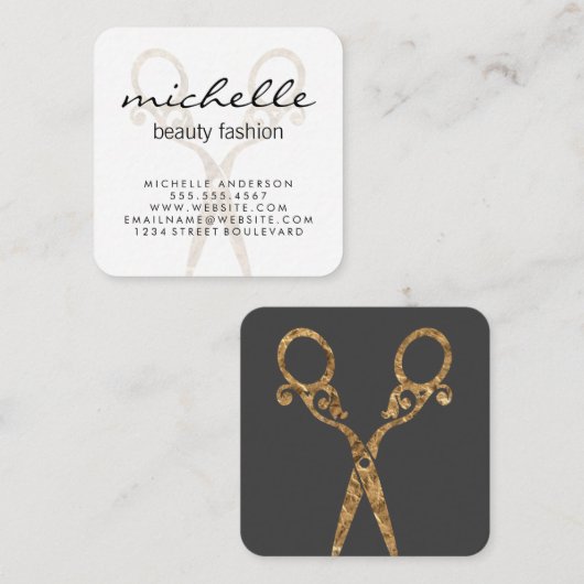 ファンシーサロンはさみスタイリスト スクエア名刺 (正面/裏面)