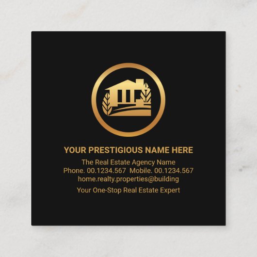 ファンシーシンプル金ゴールド屋上の輪郭 スクエア名刺 (裏面)