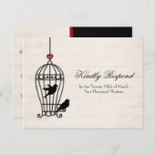 ファンシーズンバードケージ&ロマンチックなハートウェディングRSVP インビテーションポストカード (正面/裏面)