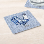 ファンシーデルフトブルーとホワイトロースターチキン スクエアペーパーコースター (アングル)