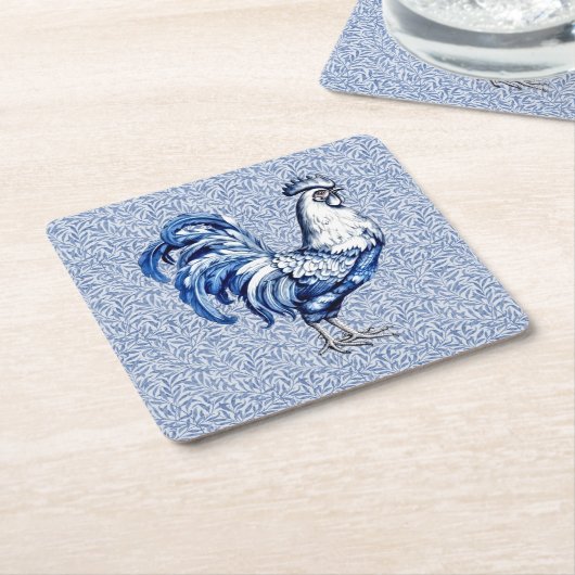 ファンシーデルフトブルーとホワイトロースターチキン スクエアペーパーコースター (アングル)