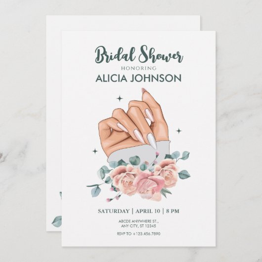 ファンシーネイルアートブライダルシャワー 招待状 (正面/裏面)