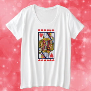 ファンシーハートクイーン遊オンカード赤いハート プラスサイズTシャツ