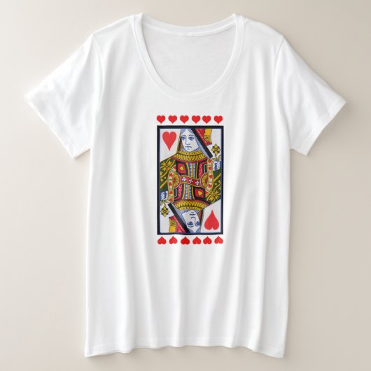 ファンシーハートクイーン遊オンカード赤いハート プラスサイズTシャツ (デザイン正面)