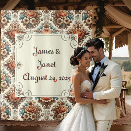ファンシーバタークリームフラワーの結婚式背景 タペストリー