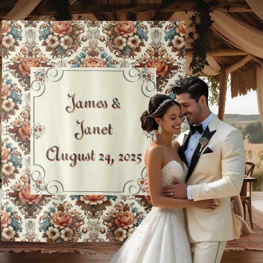 ファンシーバタークリームフラワーの結婚式背景 タペストリー
