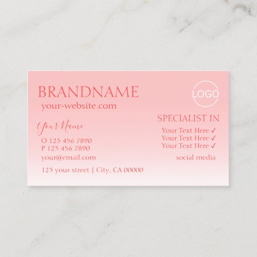 ファンシーバラピンクスタイリッシュ鏡フォント（ロゴ付き） 名刺 (裏面)