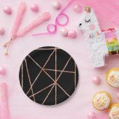 ファンシーバラ金ゴールドと黒の幾何学的パターン ペーパープレート (パーティー)