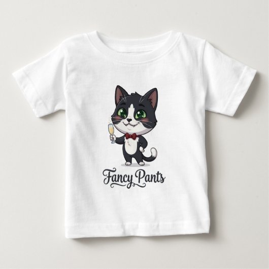 ファンシーパンツタキシード猫の乾杯 ベビーTシャツ (正面)