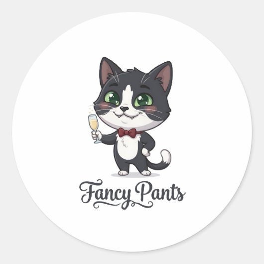 ファンシーパンツタキシード猫の乾杯 ラウンドシール (正面)