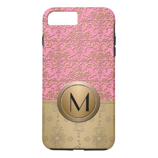 ファンシーピンクとゴールドのモノグラムダマスク柄 Case-Mate iPhoneケース (裏面)
