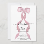 ファンシーピンクボウガーリー子供の誕生日招待状 招待状 (正面)