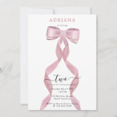 ファンシーピンクボウガーリー子供の誕生日招待状 招待状 (正面)