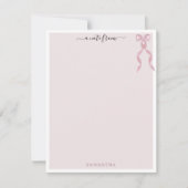 ファンシーピンクボウテーマガーリーパーソナライズされた文具 ノートカード (正面)