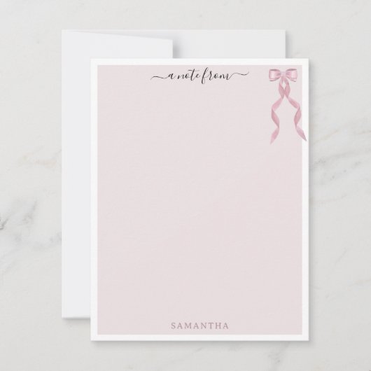 ファンシーピンクボウテーマガーリーパーソナライズされた文具 ノートカード (正面)