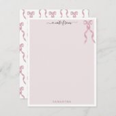 ファンシーピンクボウテーマガーリーパーソナライズされた文具 ノートカード (正面/裏面)
