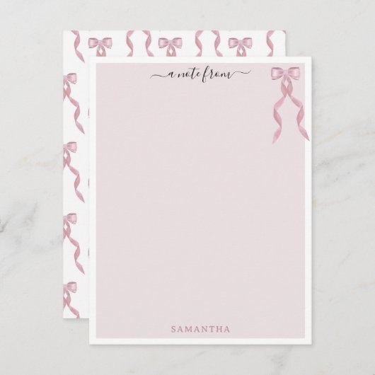 ファンシーピンクボウテーマガーリーパーソナライズされた文具 ノートカード (正面/裏面)