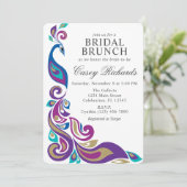 ファンシーピーコックパープルとティール(緑がかった色)ブライダルシャワー 招待状 (スタンド正面)