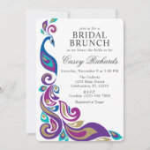 ファンシーピーコックパープルとティール(緑がかった色)ブライダルシャワー 招待状 (正面)